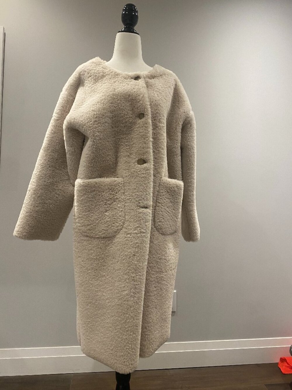 Oak & Fort Collarless Teddy Coat/Sherpa Coat